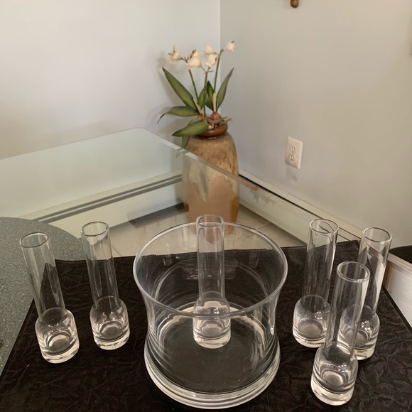 Other - 6 Long Neck Shot/Cordial Glasses & Glass Holder